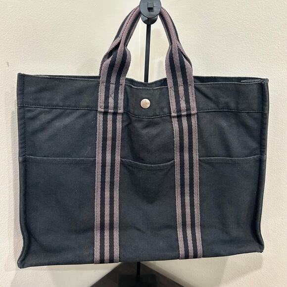1066 HERMÈS Toile Fourre-Tout MM Tote Blue - Picture 5 of 8